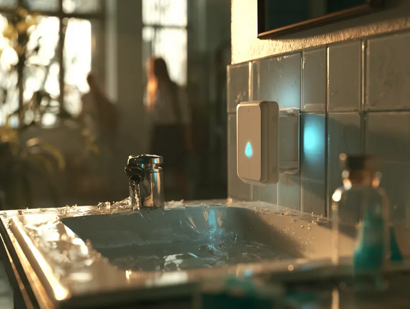 A smart hand-hygiene reminder mounted by a washbasin
