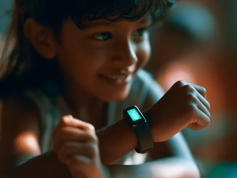 A child wearing a health-monitoring band